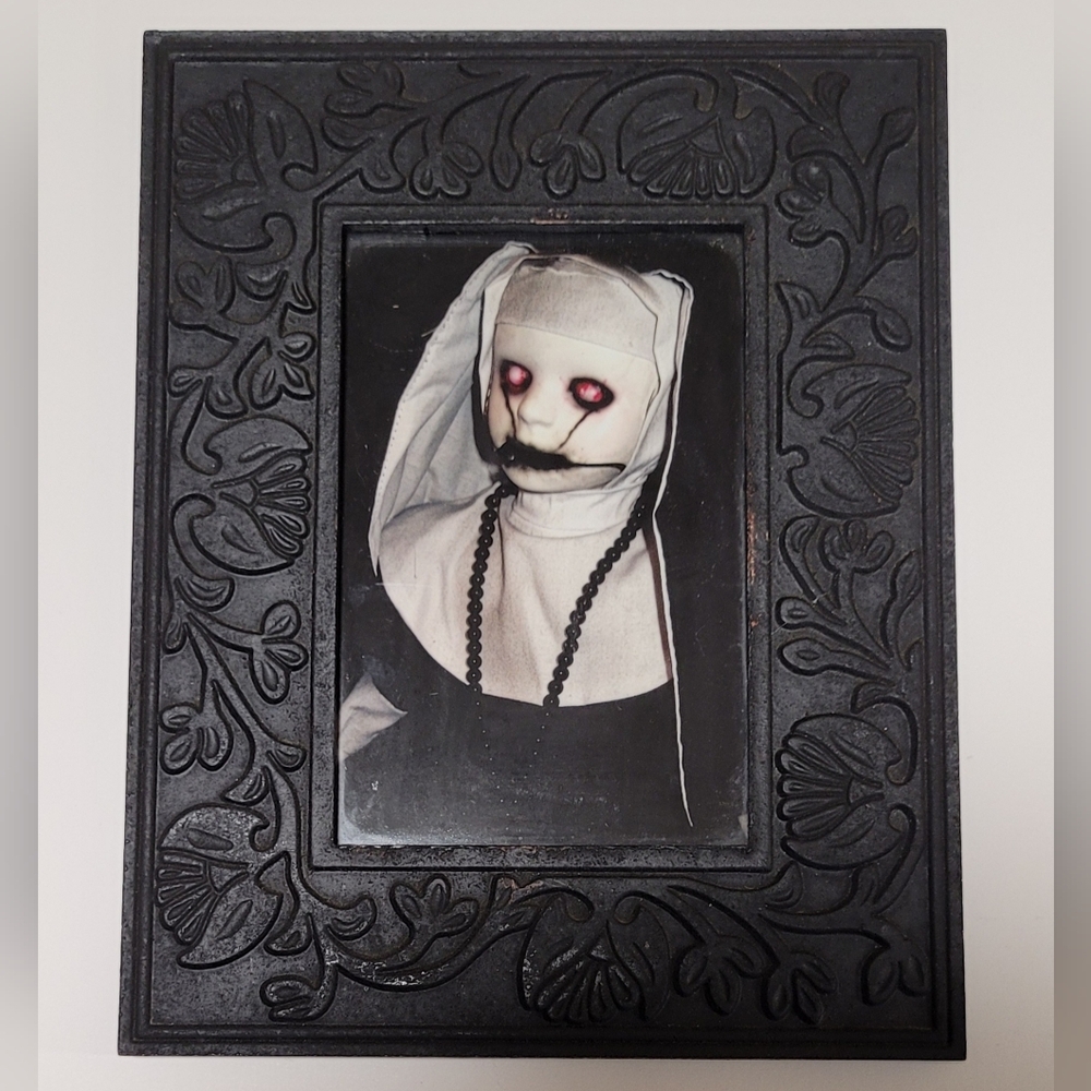 Vintage Creepy Nun Doll Gothic Framed Print  ~ Horror Art 9x7